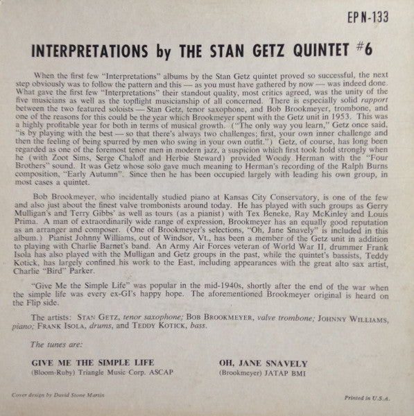 Stan Getz Quintet : Interpretations By The Stan Getz Quintet #6 (7", EP)