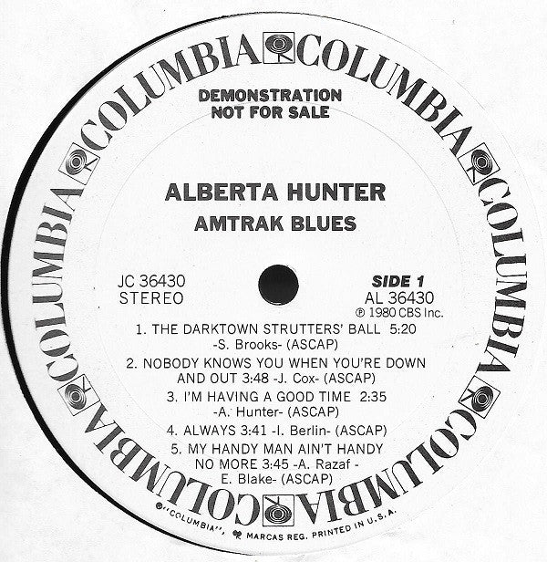 Alberta Hunter : Amtrak Blues (LP, Album, Promo)