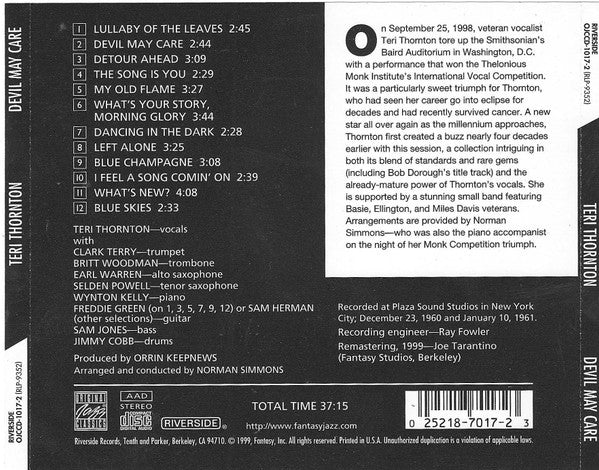Teri Thornton : Devil May Care (CD, Album, RE, RM)