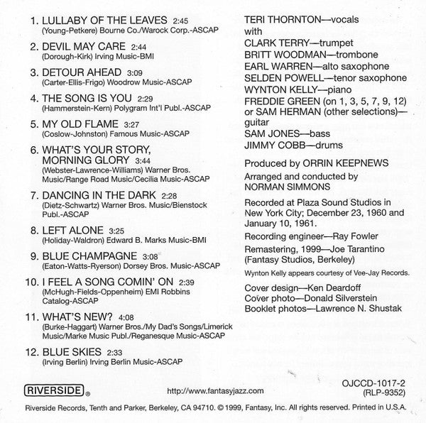 Teri Thornton : Devil May Care (CD, Album, RE, RM)