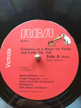 Johannes Brahms / Camille Saint-Saëns - Nathan Milstein, Gregor Piatigorsky, Fritz Reiner Conducting The Robin Hood Dell Orchestra Of Philadelphia And RCA Victor Symphony Orchestra : Concerto For Violin And Cello / Concerto For Cello (LP, Comp, Mono)