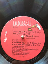 Johannes Brahms / Camille Saint-Saëns - Nathan Milstein, Gregor Piatigorsky, Fritz Reiner Conducting The Robin Hood Dell Orchestra Of Philadelphia And RCA Victor Symphony Orchestra : Concerto For Violin And Cello / Concerto For Cello (LP, Comp, Mono)