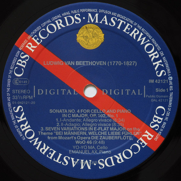 Ludwig van Beethoven, Yo-Yo Ma, Emanuel Ax : Sonata No. 4, Op. 102, No. 1 (LP)
