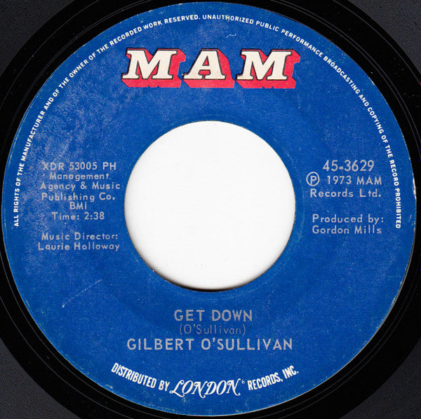 Gilbert O'Sullivan : Get Down (7", Single, Styrene, PH )