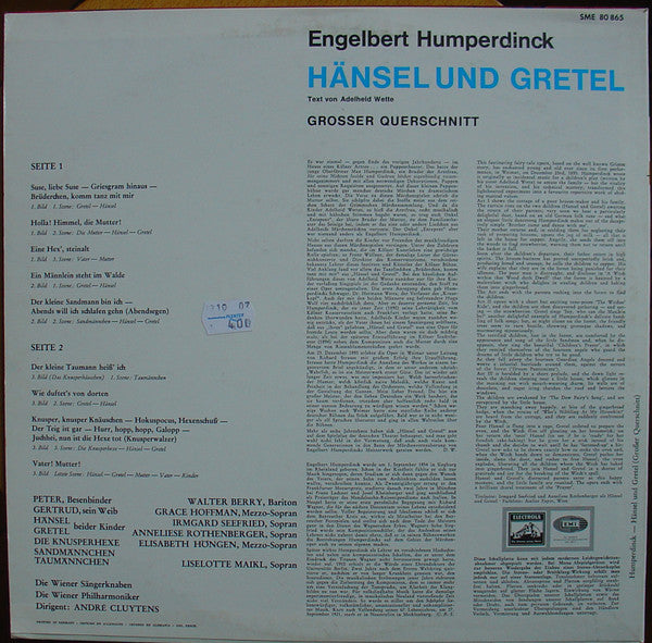 Engelbert Humperdinck (2) : Hänsel Und Gretel (Großer Querschnitt) (LP)