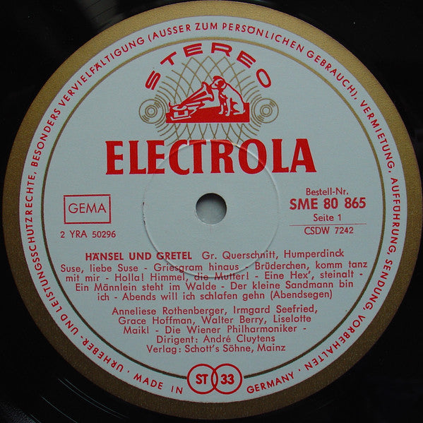 Engelbert Humperdinck (2) : Hänsel Und Gretel (Großer Querschnitt) (LP)