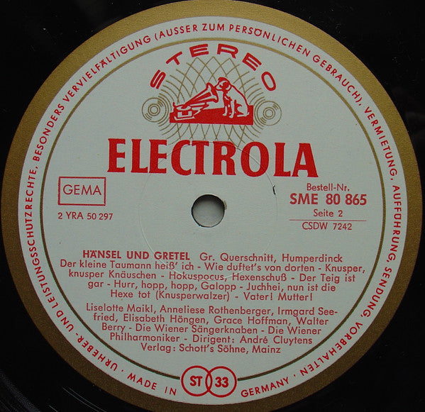 Engelbert Humperdinck (2) : Hänsel Und Gretel (Großer Querschnitt) (LP)