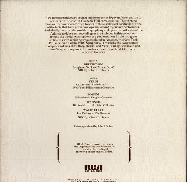 Arturo Toscanini : Arturo Toscanini-A Legendary Performer (LP, Comp, Mono)