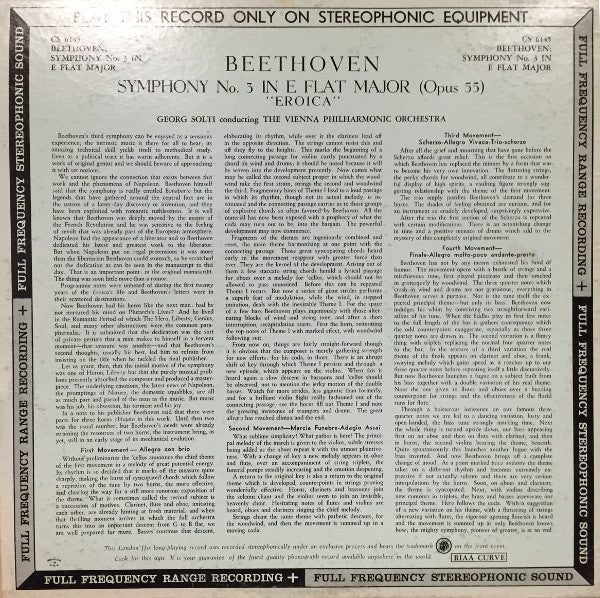 Ludwig Van Beethoven, Georg Solti, Wiener Philharmoniker : Symphony No. 3, E Flat Major, Op. 55 "Eroica" (LP)