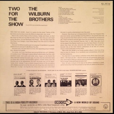 The Wilburn Brothers : Two For The Show (LP, Mono, Promo)