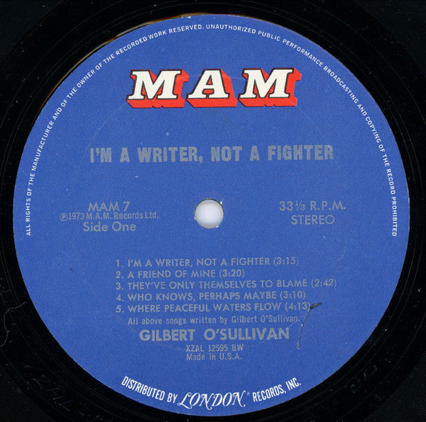 Gilbert O'Sullivan : I'm A Writer, Not A Fighter (LP, Album, Bes)
