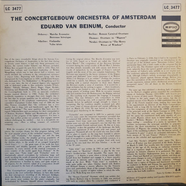Concertgebouworkest , Conductor Eduard van Beinum : Finlandia, Valse Triste And Others (LP, Album, Mono)