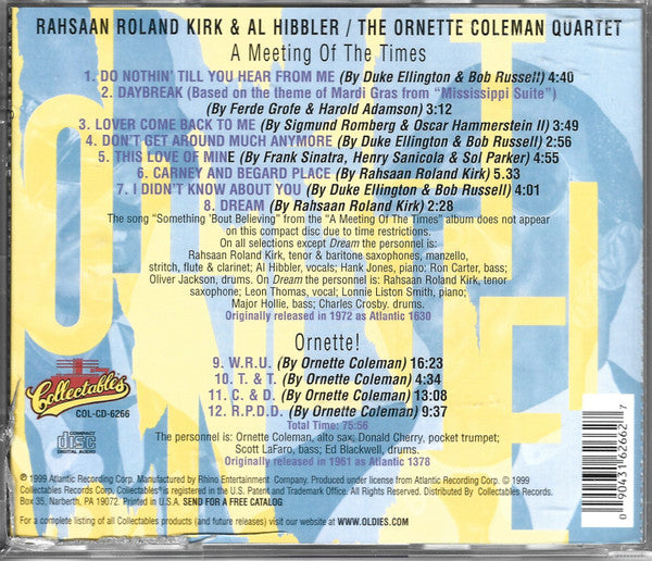 Roland Kirk, Al Hibbler, Ornette Coleman : A Meeting Of The Times / Ornette! (CD, Comp)