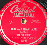 Tex Williams And His Western Caravan : Don't Telephone - Don't Telegraph (Tell A Woman) / Blue As A Heart Ache (Shellac, 10", Scr)