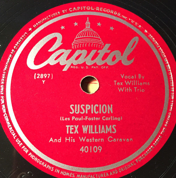 Tex Williams And His Western Caravan : Suspicion / Flo From St. Joe Mo	 (Shellac, 10", RP, Scr)