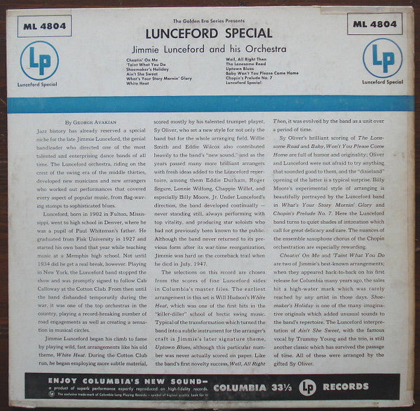 Jimmie Lunceford And His Orchestra : Lunceford Special (LP, Comp, Mono)