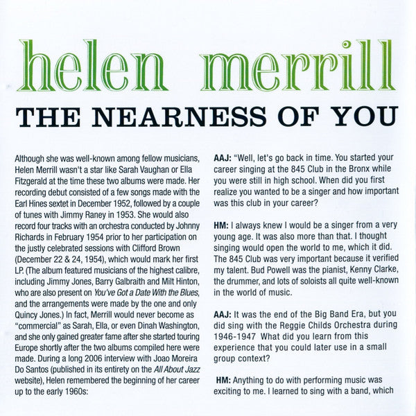 Helen Merrill : The Nearness Of You + You've Got A Date With The Blues (CD, Album, Comp, RE)