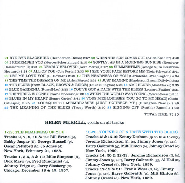 Helen Merrill : The Nearness Of You + You've Got A Date With The Blues (CD, Album, Comp, RE)