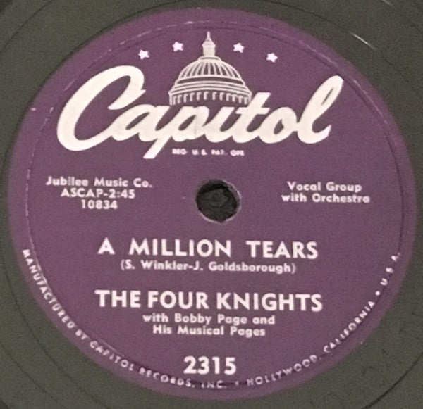 The Four Knights With Bobby Page And His Musical Pages : Oh, Happy Day / A Million Tears (Shellac, 10")