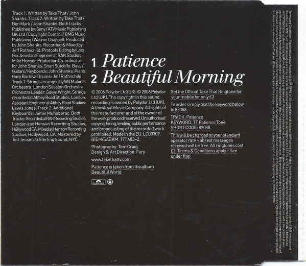 Take That : Patience (CD, Single)