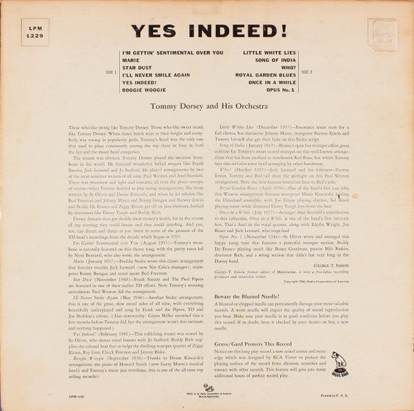 Tommy Dorsey And His Orchestra : Yes Indeed! (LP, Comp, Mono, Ind)