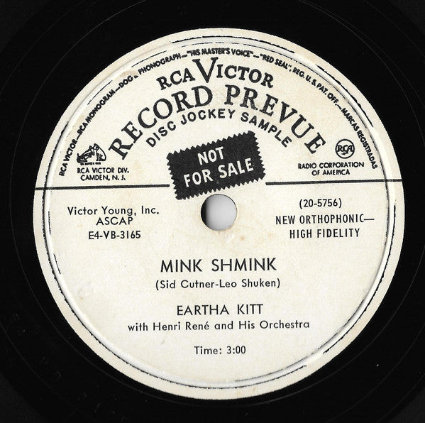 Eartha Kitt : Easy Does It / Mink Shmink (10", Promo)
