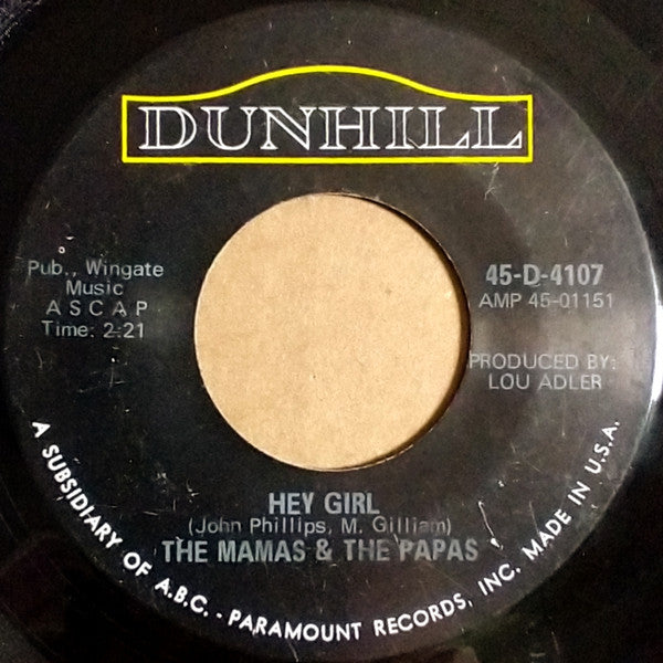 The Mamas & The Papas : Glad To Be Unhappy (7", Single)