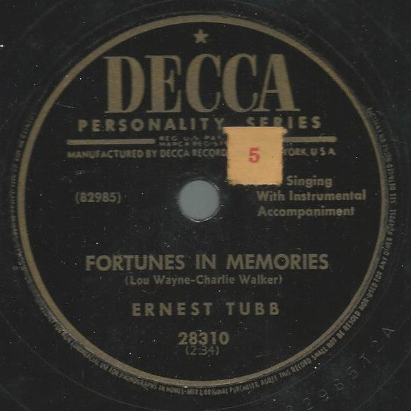 Ernest Tubb : Fortunes In Memories / So Many Times (Shellac, 10")