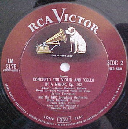 Johannes Brahms / Arturo Toscanini / NBC Symphony Orchestra / Mischa Mischakoff / Frank Miller (3) : Concerto for Violin And 'Cello In A Minor, Op.102 (LP, Album)