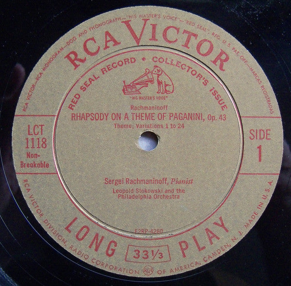 Sergei Vasilyevich Rachmaninoff, Leopold Stokowski, Eugene Ormandy, The Philadelphia Orchestra : Rhapsody On A Theme Of Paganini Op. 43 & Concerto No. 1 In F-Sharp Minor Op. 1 (LP)
