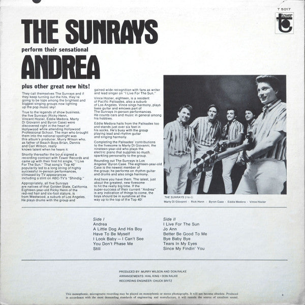 The Sunrays : Andrea (LP, Album, Mono, Los)