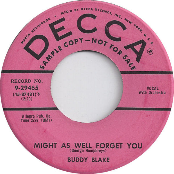 Buddy Blake : You'll Cry For Me / Might As Well Forget You (7", Promo)