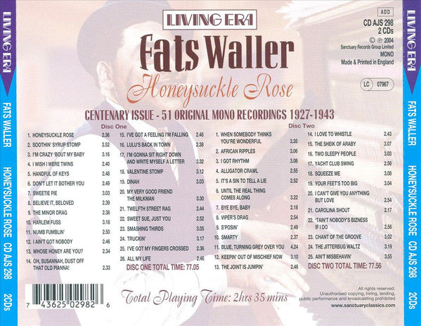 Fats Waller & His Rhythm : Honeysuckle Rose (2xCD, Comp)
