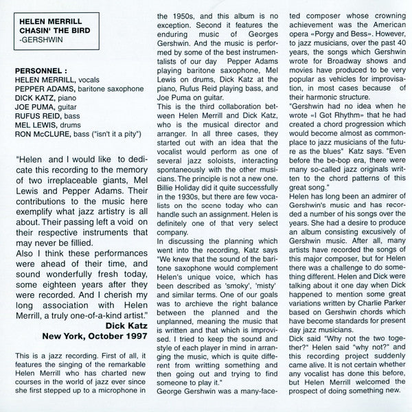 Helen Merrill : Chasin' The Bird (HDCD, Album, RE)