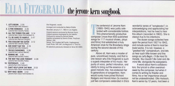 Ella Fitzgerald : The Jerome Kern Songbook (CD, Album, RE, RM)
