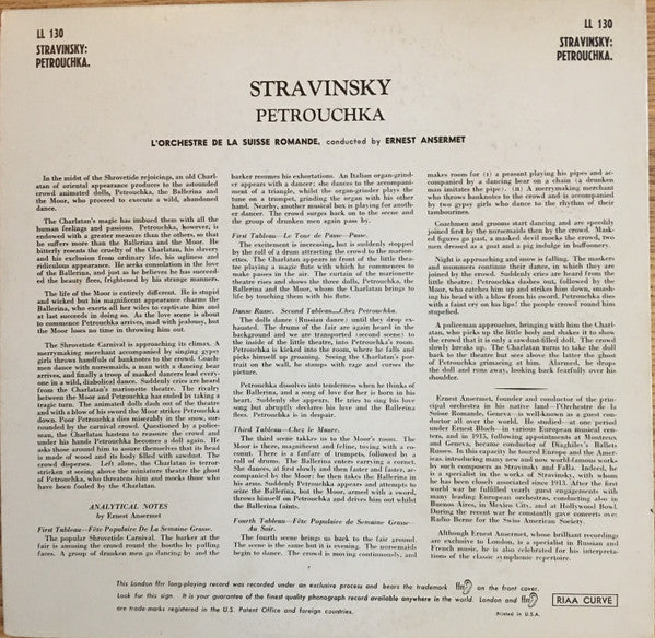 Igor Stravinsky / L'Orchestre De La Suisse Romande, Ernest Ansermet : Petrouchka (LP, Mono, RE)