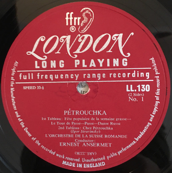 Igor Stravinsky / L'Orchestre De La Suisse Romande, Ernest Ansermet : Petrouchka (LP, Mono, RE)