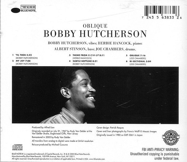 Bobby Hutcherson : Oblique (CD, Album, RE, RM)