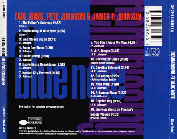 Earl Hines, Pete Johnson, James Price Johnson : Reminiscing At Blue Note (CD, Comp)