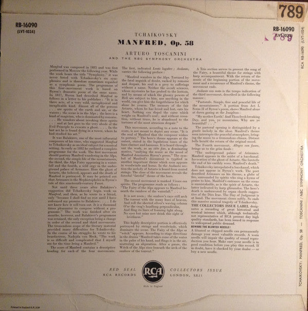 Pyotr Ilyich Tchaikovsky, Arturo Toscanini, NBC Symphony Orchestra : Manfred Op. 58 (LP, Album, Mono, RE)