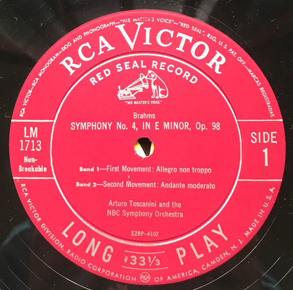 Brahms* - Toscanini* And The NBC Symphony Orchestra : Symphony No. 4 (LP, Album, Mono)