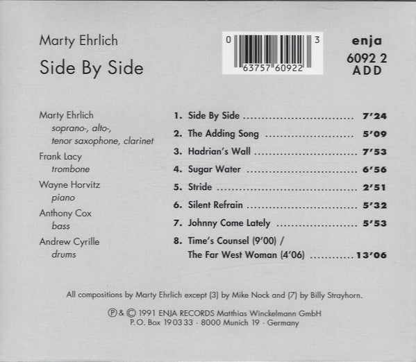 Marty Ehrlich : Side By Side (CD, Album)