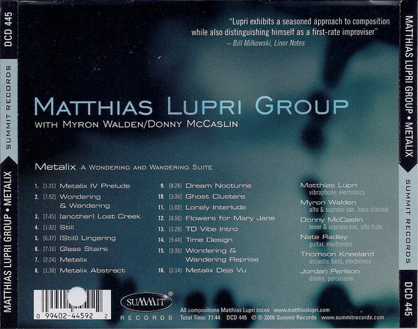 Matthias Lupri Group With Myron Walden / Donny McCaslin : Metalix (CD, Album)