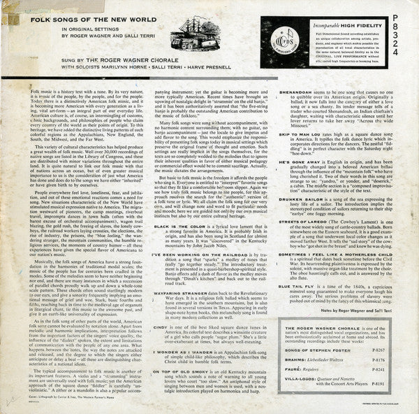 The Roger Wagner Chorale : Folk Songs Of The New World (LP, Mono, Scr)