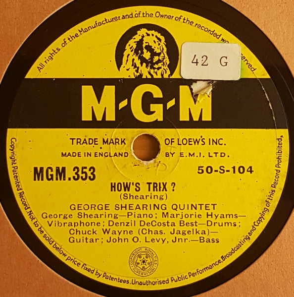 The George Shearing Quintet / George Shearing : How's Trix? / Tenderly (Shellac, 10")