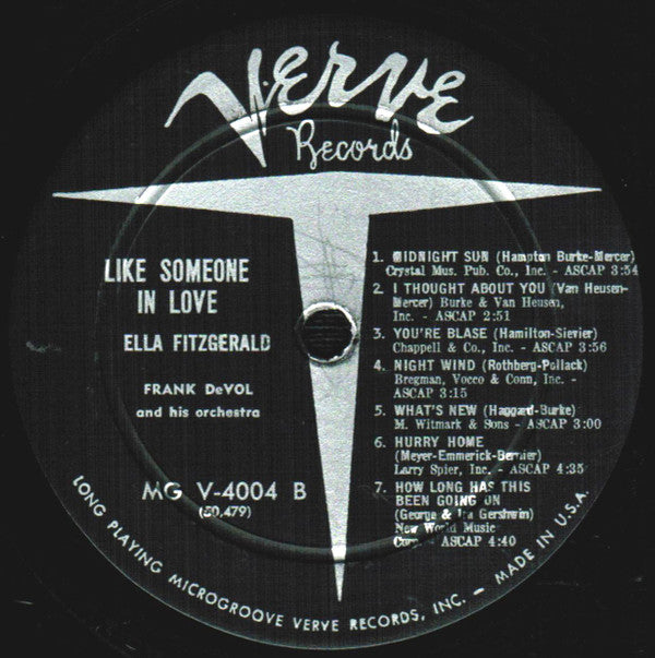Ella Fitzgerald, Frank De Vol And His Orchestra : Like Someone In Love (LP, Album, Mono)