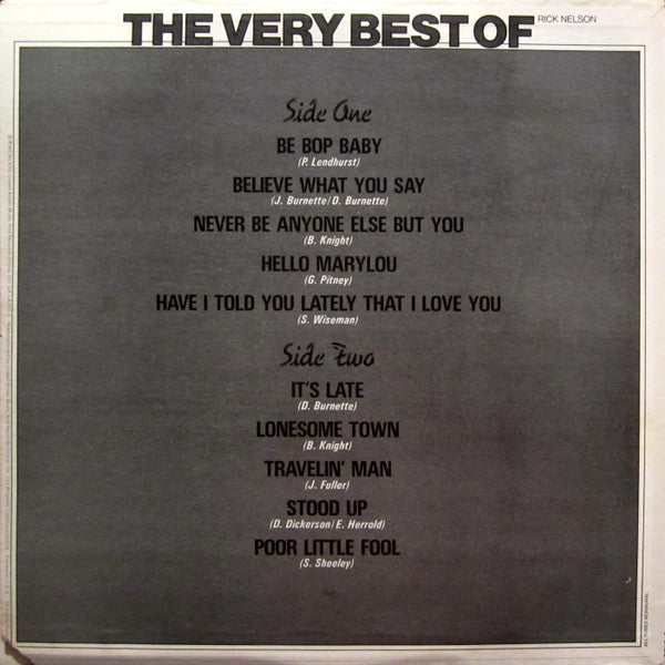 Rick Nelson* : The Very Best Of Rick Nelson (LP, Comp, Mono)